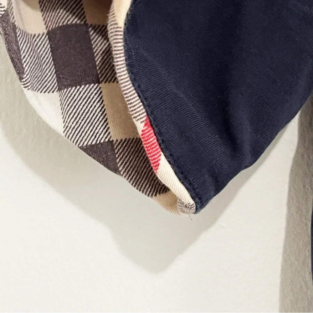 Burberry Brit Navy Blue Cotton Short Sleeve Nova Check Cuff T-Shirt Tee Size XS - Picture 7 of 10